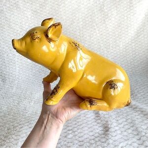 Artisan Yellow Glossy Ceramic Pig Figurine